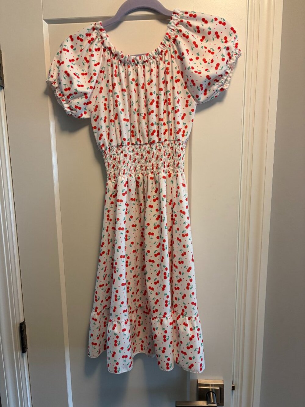 Girl's Cherry Print Summer Dress with Smocked Bodice